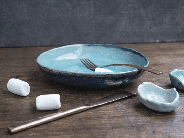 Blauw pastabord, saldebowl, diep bord, hand made keramiek HIP by Marc