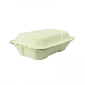 Composteerbare bagasse voedseldozen met scharnierdeksel 22,8cm