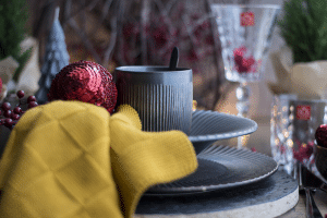 Kersttafel mat zwart met rood