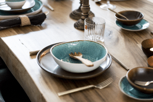 Serviesgoed, gedekte tfel, styling table, blauw-bruin, Hip tafelen to go