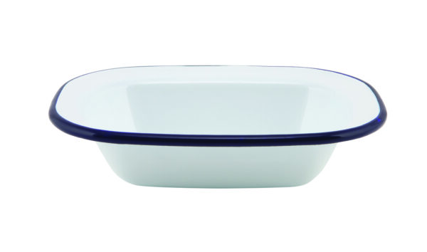 Emaille ovenschaal met blauwe rand 16 cm