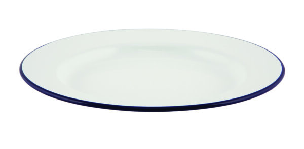 Emaille bord met blauwe rand 20 cm