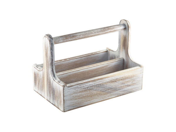 Houten tafelcaddy m/handvat wit 25x15,3x18 cm