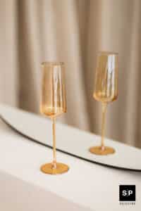 Ray collectie champagneglas set van 4 stuks, amber kleurig glaswerk